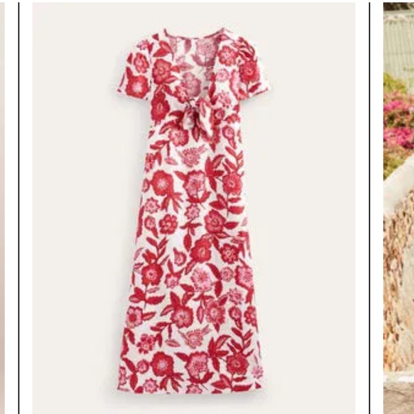 Boden Tie front linen midi dress - Picture 4 of 12